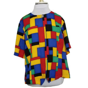 80s Colorblocks bright hidden button shirt sz L